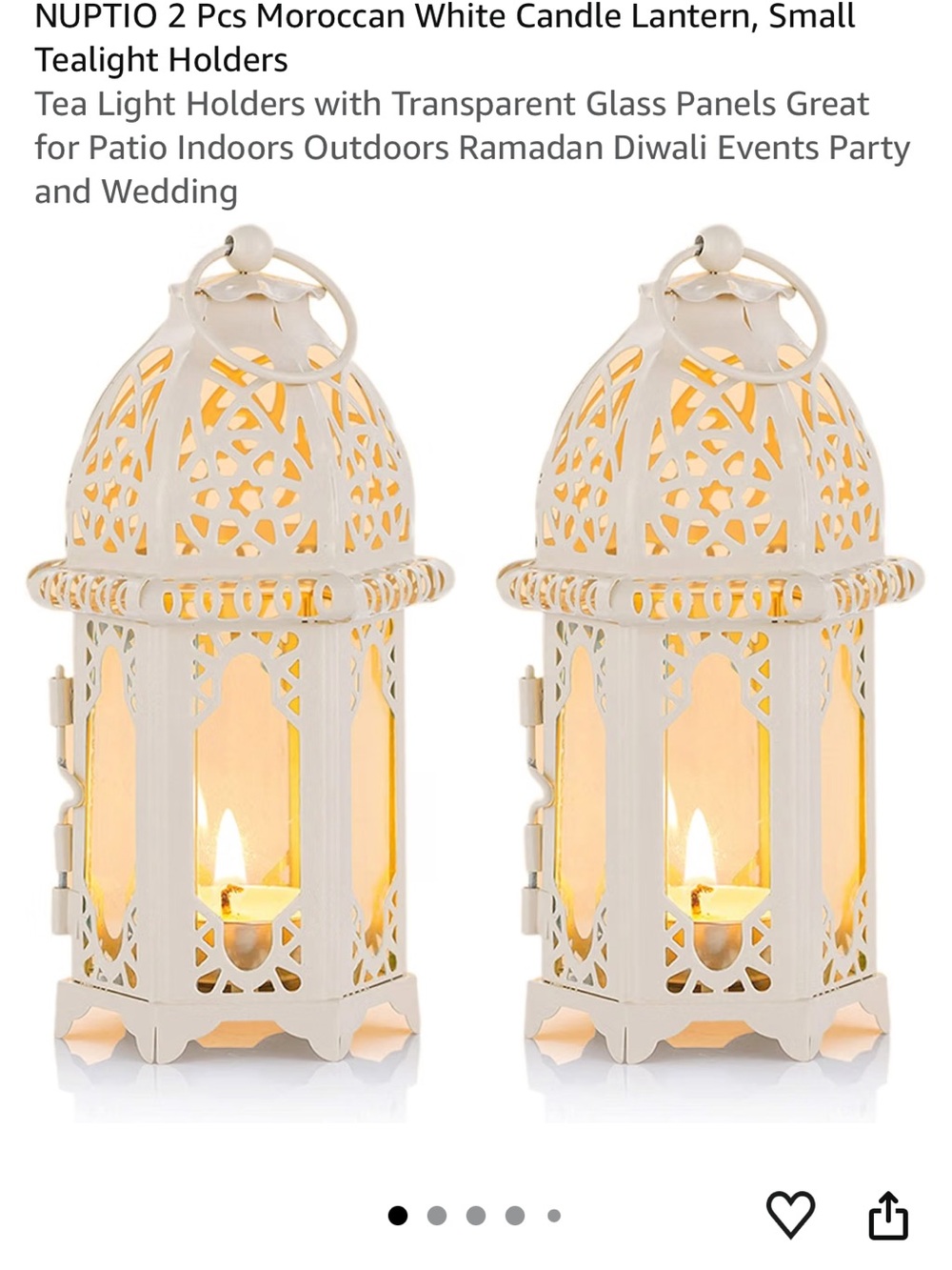 Elegant Cream Filigree Metal Lantern - Set of 6